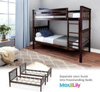 Max & Lily Bunk Bed Twin over Twin, Solid Wood Bunk Bed Frame with Ladder for Kids, 14" Safety Guardrails, Easy Assembly, No Box Spring Needed, Espresso