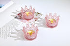 Vixdonos Votive Candle Holders Set of 6 Crown Glass Tealight Candle Holder for Wedding, Party and Home Decor (Pink)