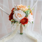 Wedding Bouquets for Bride Bridesmaid, Artificial Burnt Orange Bride Flower Bouquet for Wedding Church Decoration Ceremony, Anniversary, etc, Roses Flowers