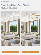 ZMISHIBO 72 inch White Ceiling Fans with Lights and Remote, Indoor/Outdoor Ceiling Fan for Patio Living Room, 6 Speed Reversible Quiet DC Motor, 3 CCT, Dual Finish Blades