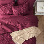 Bedsure Queen Comforter Set Burgundy - Bed in a Bag Queen Size Bedding 7 Pieces, GentleSoft™ Pintuck Bed Set Gift for Family, Pinch Pleat All Season Comforter with Sheets, Pillowcases & Shams