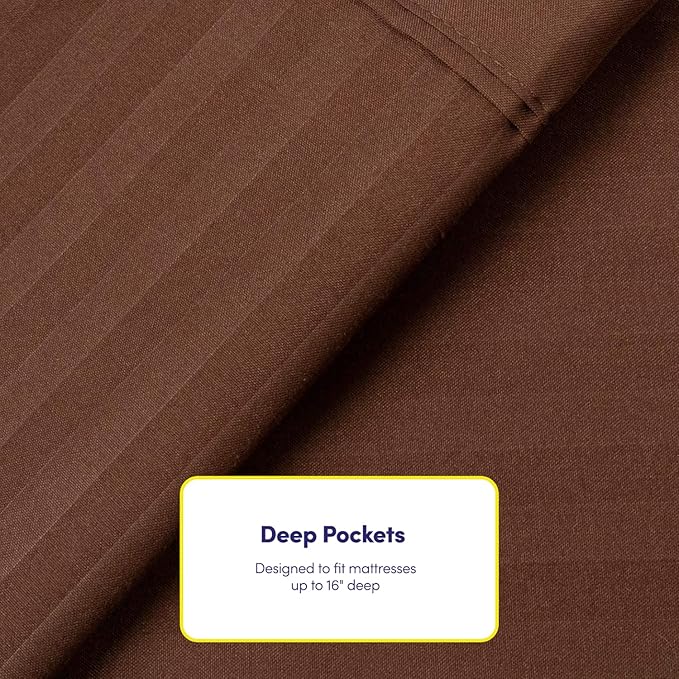 Dobby Stripe Queen Sheets - 6 Piece 1500 Supreme Collection Fine Brushed Microfiber Deep Pocket Queen Sheet Set Bedding - 2 Extra Pillow Cases, Great Value, Queen, Dobby Coffee