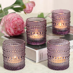 24 Pcs Votive Candle Holders, Purple Glass Holders Bulk for Table Centerpiece, Tea Lights Candle Holders for Wedding Shower, Party and Home Decor