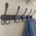 Dseap Coat Rack Wall Mounted - 5 Tri Hooks, Heavy Duty, Stainless Steel, Metal Coat Hook Rail for Coat Hat Towel Purse Robes Mudroom Bathroom Entryway,Black
