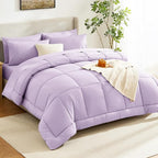 CozyLux Queen Comforter Set Lavender, 7 Pieces Bed in a Bag, Light Purple Comforter Queen Size, All Season Bedding Sets with Stitch Quilted Comforter, Flat Sheet, Fitted Sheet, Pillowcases