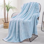 Exclusivo Mezcla Fleece Throw Blanket for Couch, 50x70 Inches Soft Cozy Jacquard Flannel Blankets, Lightweight Fuzzy Plush Warm Throws for Winter, Light Blue