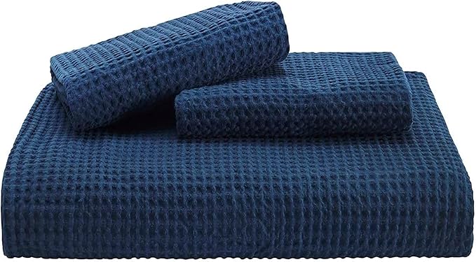 Bedsure Cotton Duvet Cover Set - 100% Cotton Waffle Weave Navy Duvet Cover Oversized King Size, GentleSoft™ and Breathable Bedding Set for All Season, 3 Pieces, 120"x98"