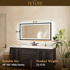TETOTE 48x24 LED Bathroom Mirror with Lights Gold Frame Frontlit & Backlit Lighted Vanity Mirror Baroque Anti Fog Dimmable White/Warm/Natural,CRI90+,Waterproof,Wall Mounted(Horizontal/Vertical)