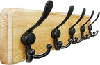 Dseap Coat Rack Wall Mount - Heavy-Duty Robust Rustic Wooden Wall Coat Hanger Hook Rail with 5 Triple Hooks for Winter Jacket & Hat Clothing, Light Brown & Black