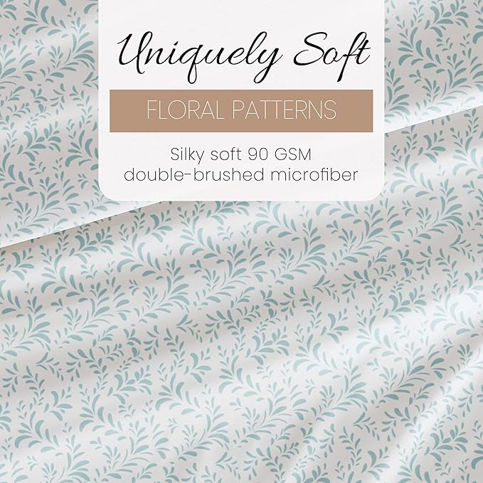 Linen Market 4 Piece King Sheet Set - Breathable, Double-Brushed Patterned Cooling Sheets – Oeko-TEX Certified Ultra Soft & Wrinkle-Free 16" Deep-Pocket King Sheets - Easy Care Burst of Vines Blue