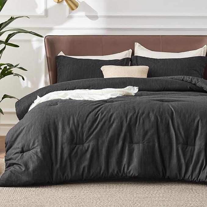 Bedsure King Size Comforter Set - Black Soft Bedding for All Seasons, Cationic Dyed Bed Set, 3 Pieces, 1 King Size Comforter (104"x90") and 2 Pillow Shams (20"x36"+2")