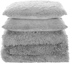 King Luxury Faux Fur Comforter Set - Soft & Breathable 7-Piece Bedding Collection - 1 Comforter, 1 Fitted Sheet, 1 Flat, 2 Pillowcases, 2 Pillow Shams - Deep Pocket - Premium Quality, Silver