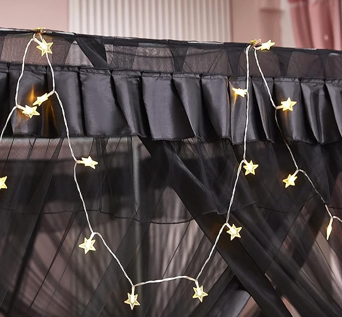 Mengersi Black Elegant 4 Corners Post Canopy Bed Curtains Mosquito Net Bed Drapes Full Size