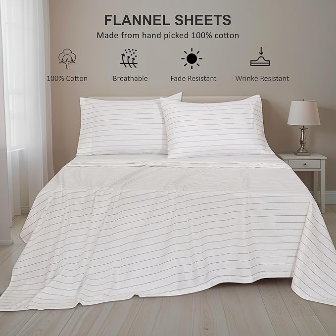 RUVANTI Flannel Sheets Twin Size - 100% Cotton Double Brushed Twin Sheets Set, Deep Pockets 16 Inches, All Seasons Breathable & Extra Soft Bed Sheets, Warm & Cozy, 3 Piece, Running Dots