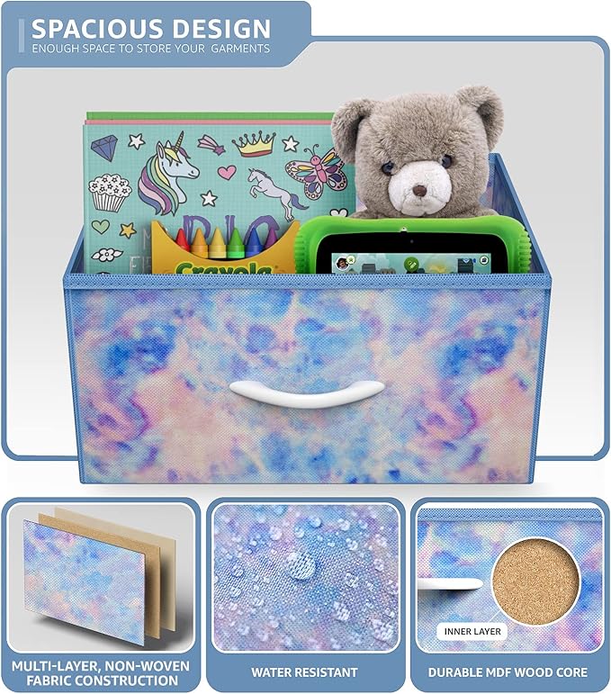 Sorbus Nightstand with 3 Drawers - Bedside Furniture & Accent End Table Chest for Home, Bedroom, Office, College Dorm, Steel Frame, Wood Top, Easy Pull Fabric Bins (3-Drawer, Pastel Tie-dye)