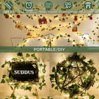 suddus Vine with Fairy Lights Battery Operated, 13.1ft 40 LED Ivy String Light with Remote, Leaf Lights for Bedroom, Room, Wall, Garden, Party, Wedding Decor (Warm White)