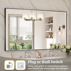 60x36 Inch LED Bathroom Mirror, Black Metal Framed Lighted Mirror for Bathroom, Wall Mouted LED Vanity Mirror with Lights, 3 Colors and Stepless Dimmable, Anti-Fog, Memory