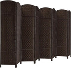 Rose Home Fashion Room Divider, 6 ft Tall Room Dividers and Folding Privacy Screens, 16in Privacy Screen 8 Panel Dark Coffee Space Temporary Wall Foldable Partition Separation