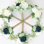 Wedding Bridesmaid Bouquet Set of 4 - Artificial Flowers Bouquets for Bridesmaids Pre-Made 7 Inch Faux Small Floral Bouquets Bridal Shower, Wedding, Ceremony, Anniversary - White Teal Blue