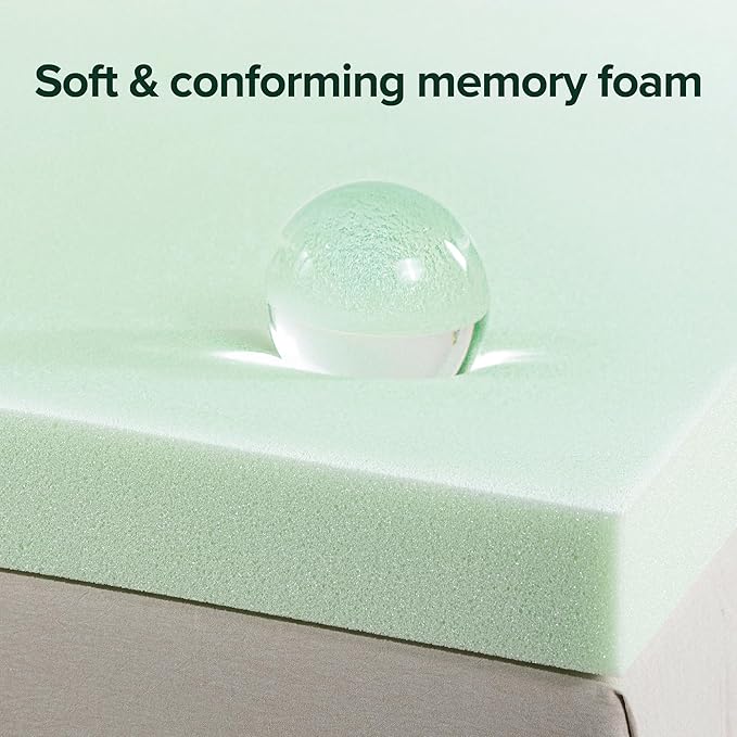 ZINUS 3 Inch Green Tea Memory Foam Mattress Topper, Smaller, More Convenient WonderBox Packaging, Pressure-Relieving Layers, CertiPUR-US Certified, Queen
