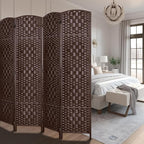 Rose Home Fashion Room Divider, 6 ft Tall Room Dividers and Folding Privacy Screens, 16in Privacy Screen 4 Panel Brown Space Temporary Wall Foldable Partition Separation