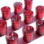 VOHO Red Mercury Glass Candle Holder Set of 12, Boho Sunflower Red Votive Candle Holders for Table Centerpiece, Festive Tealight Candle Holder for Christmas, Thanksgiving, Valentines Day Decorations