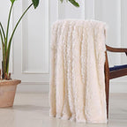 Tuddrom Decorative Extra Soft Faux Fur Blanket Queen Size 80"x90",Solid Reversible Fuzzy Fluffy Plush Fur Blanket for Couch Sofa Bed,Cream White