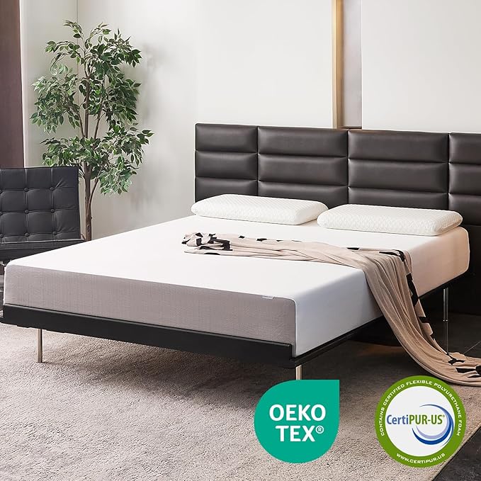 Amazon Basics Memory Foam Mattress, Soft Plush Feel, 10 Inch, Queen, White/Grey