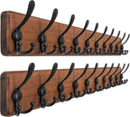 Dseap Coat Rack Wall - Heavy-Duty 38-1/4" Long, with Reinforced 10 Custom Tri-Hooks, Solid Wood Wall Hanger for Coats Hat Jackets - Rustic Farmhouse Entryway Storage, Natural & Black, Pack of 2