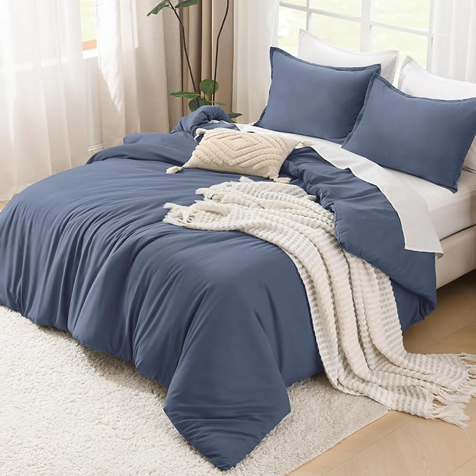 Litanika Comforters Bluish Grey Queen Size, 3 Pieces Lightweight Solid Bedding Set & Collections, All Season Fluffy Bed Set (90x90In Comforter & 2 Pillowcases)