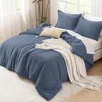 Litanika Comforters Bluish Grey California King Size, 3 Pieces Lightweight Solid Bedding Set & Collections, All Season Fluffy Bed Set (104x96In Comforter & 2 Pillowcases)