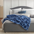 Bedsure GentleSoft Sherpa Fluffy Blanket Twin Size - Fleece Warm and Cozy Throw for Women Gift, Plush & Fuzzy Faux Fur Christmas Blanket for Couch, Bed Decor, Tie Dye Design, Indigo, 60x80 Inches