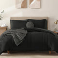 Monbix Queen Comforter Set - 7 Pieces Black Bed in a Bag Queen Bedding Sets with Comforters, All Seasons Down Alternative Comforter Bed Set with Sheets,Pillowcases & Shams