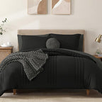 Monbix Full Comforter Set - 7 Pieces Black Bed in a Bag Full Size Bedding Sets with Comforters, All Seasons Down Alternative Comforter with Sheets,Pillowcases & Shams