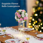 BLOSMON Flower Balls Rose Centerpieces: 2 Pcs Pink 9.5 Inch Fake Flowers Kissing Balls Decor Artificial Wedding Floral Arrangements Silk Flower Bouquet with Base Home Party Room Table DIY Decorations