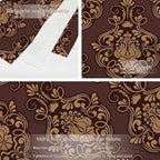 Batmerry Brown Damask Floral Tapestry, Vintage Golden Brown Damask Pattern Wall Art Hanging Decoration Polyester Fiber White Ruffled Around for Dorm Room Bedroom Living Room, 82.7x59.1 inches