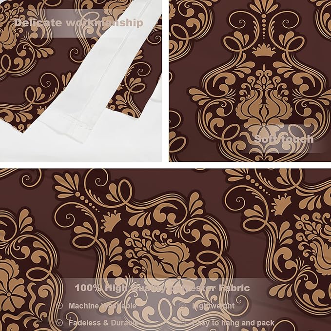 Batmerry Brown Damask Floral Tapestry,Vintage Golden Brown Damask Pattern Wall Art Hanging Decoration Polyester Fiber White Ruffled Around for Dorm Room Bedroom Living Room, 59.1x51.2 inches
