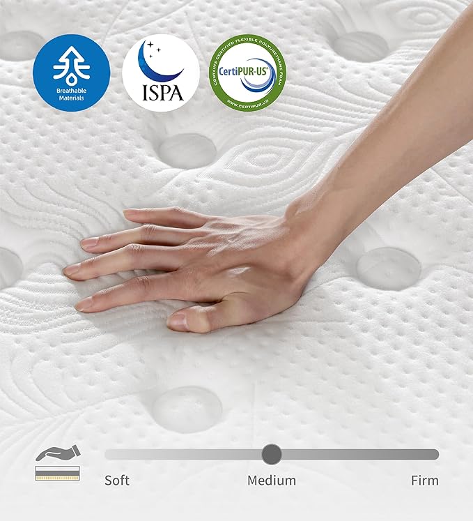 Queen Mattress,12 Inch Queen Size Mattresses Memory Foam Hybrid White Mattress in a Box,with Provide Support and Improve Sleep Mattresses,Medium Firm,CertiPUR-US.