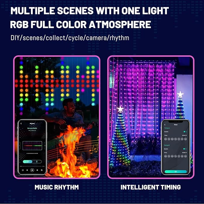 HXWEIYE 300LED Fairy Curtain Lights, 9.8x9.8Ft USB Plug-in 8 Modes Christmas String Hanging Lights with Remote for Bedroom Backdrop Wedding Party Indoor Wall Decor, RGB Color Changing, Standard