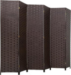 FDW Room Divider Wood Screen 6 Panel Folding Portable Partition Screens Wooden Mesh Woven Design Room Divider for Home Office (Dark Brown)