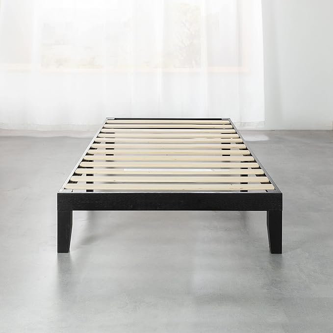 Mellow Naturalista Classic 12 Inch Solid Wood Platform Bed with Wooden Slats, Twin XL, Black
