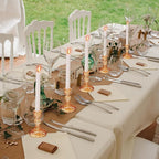 Suclain 24 Pcs Glass Taper Candle Holder Sets 12 Candlestick Holder with 12 White Long Candles for Wedding Party Decor Dinner Decoration(Amber)