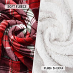 Catalonia Sherpa Wearable Blanket with Sleeves & Foot Pockets for Adult Women Men, Comfy Snuggly Wrap Sleeved Throw Blanket Robe, Gift Idea, Plaid