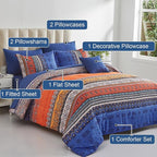 Cottolester Boho Comforter Set Queen Size 8 Piece Bed in a Bag Burnt Orange Paisley Fall Comforter and Sheet Set Bohemian Striped Bedding Set,Soft Microfiber Complete Bedding Set