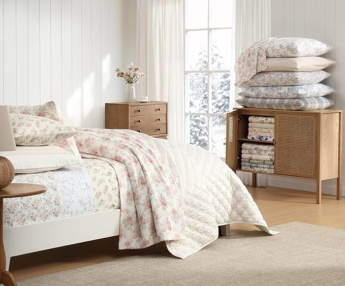 Laura Ashley - Flannel Sheets Twin Size, Anti-Pilling & Wrinkle Resistant Cotton, Touchably Soft for All-Season Comfort - Bed Sheets with Matching Pillowcase & Fitted Sheet (Emelisa Blue)