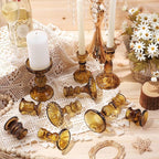 Mumufy 10 Pcs Glass Crystal Taper Candle Holders Clear Glass Candlestick Holder Fit 0.8 Inch Candles Crystal Decorative Candle Stand Centerpiece Table Wedding Dining Party (Classic,Brown)