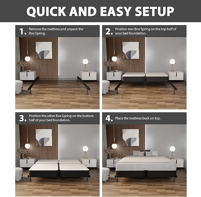 Nutan Inch Sturdy Box Spring for Mattress Support-Durable and Fully Assembled, Natural Wood King(Fold), Gray, 4" Foundation