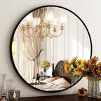 HARRITPURE Round Mirror 36 Black Wall Mounted Circle Mirrors Vanity Mirror with Brushed Aluminum Alloy Frame Modern Decoration for Bathroom, Living Room, Vanity, Bedroom, Entryway