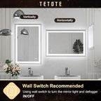 TETOTE Bathroom Mirror with Lights 20x28 Brushed Nickel LED Mirror Silver Frame Frontlit & Backlit Lighted Vanity Mirror Baroque Anti Fog Dimmable White/Warm/Natural,Wall Mounted(Horizontal/Vertical)