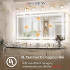 Keonjinn LED Bathroom Mirror 48" x 24" with Frontlit and Backlit, Stepless 3 Colors Temperature & Dimmable Wall Mirror, Tempered Glass, UL Listed LED Driver, Double LED Strips Lighted Vanity Mirror